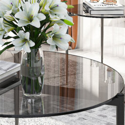 Artloge 80Cm Modern Round Tempered Glass Coffee Table With Black Metal Legs Living Room Furniture - thumbnail 3