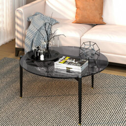 Artloge 80Cm Modern Round Tempered Glass Coffee Table With Black Metal Legs Living Room Furniture - thumbnail 5
