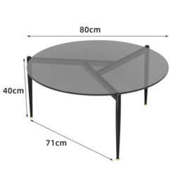 Artloge 80Cm Modern Round Tempered Glass Coffee Table With Black Metal Legs Living Room Furniture - thumbnail 2