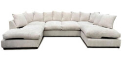 Monaco Scatter Back 6 Seater U Shaped Corner Jumbo Cord Fabric Sofa Ivory