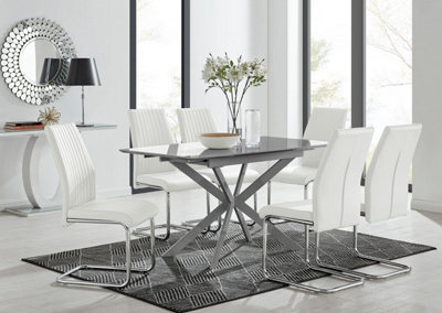 Furniturebox Uk Lira 100Cm Grey Metal Extending Dining Table & 6 White Lorenzo Chairs - image 1
