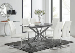 Furniturebox Uk Lira 100Cm Grey Metal Extending Dining Table & 6 White Lorenzo Chairs - thumbnail 1