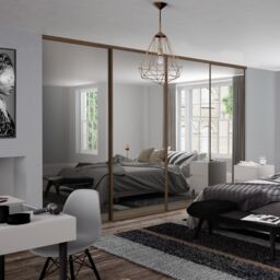 Spacepro Classic 1 Panel Mirrored Carini Walnut Effect Framed Sliding Wardrobe Door Set Of 4 (H)2220mm (W)2370mm - thumbnail 3
