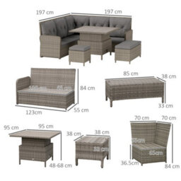 Outsunny 6 Pcs Rattan Garden Furniture Sectional Corner Sofa, Light Grey - thumbnail 3