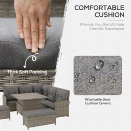 Outsunny 6 Pcs Rattan Garden Furniture Sectional Corner Sofa, Light Grey - thumbnail 4