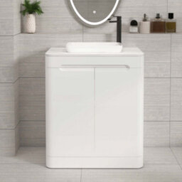 Royal Bathrooms Venice 700mm Gloss White Freestanding Bathroom Countertop Vanity Unit 2 Door With Qubix Basin - thumbnail 1