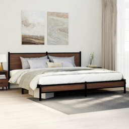 Berkfield Metal Bed Frame Without Mattress Brown Oak 193X203 Cm - thumbnail 1