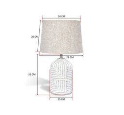 Solid Wood Table Lamp With Fabric Shade Brush White Finish Geometric Textured Base For Living Room Or Bedroom - thumbnail 6