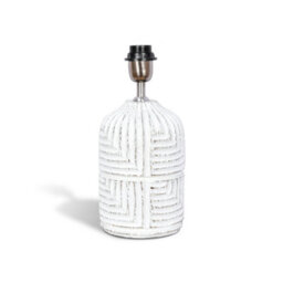 Solid Wood Table Lamp With Fabric Shade Brush White Finish Geometric Textured Base For Living Room Or Bedroom - thumbnail 2