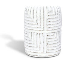 Solid Wood Table Lamp With Fabric Shade Brush White Finish Geometric Textured Base For Living Room Or Bedroom - thumbnail 4