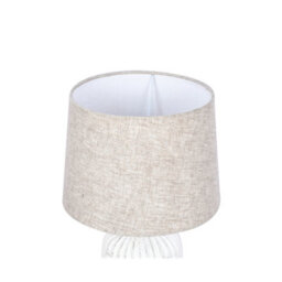 Solid Wood Table Lamp With Fabric Shade Brush White Finish Geometric Textured Base For Living Room Or Bedroom - thumbnail 3