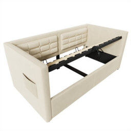 Abrihome Velvet Ottoman Daybed (90X190Cm), 3Ft Single Sofa Bed With Usb/type-C Charging & Hydraulic Storage, Beige - thumbnail 6
