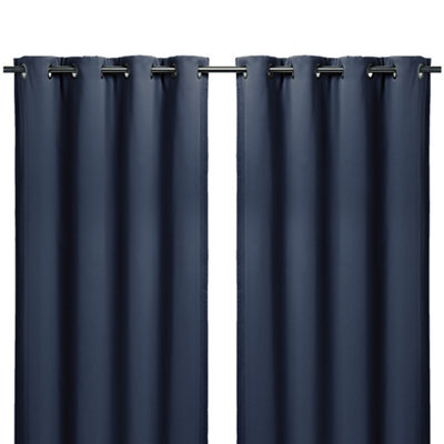 GoodHome Navy Plain Blackout & Thermal Eyelet Curtain (W)167Cm (L)228Cm, Pair - image 1