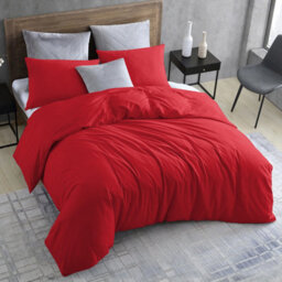 Ameha Plain 3-Piece Duvet Burgundy Quilt Cover Breathable Microfiber Reversible King Set With Pillowcase 230 X 220 Cm - thumbnail 4