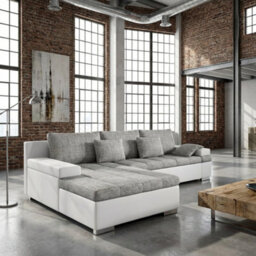 Bangkok Corner Sofa Bed With Storage And Sleeping Function Metal Legs Wooden Frame Foam Filling Light Grey And White Left - thumbnail 2