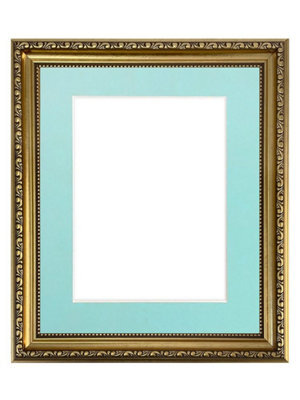 Frames By Post Shabby Chic Gold Frame With Blue Mount For Image Size 4 X 3 Inch
