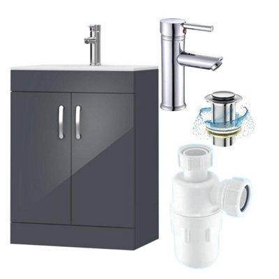 Belofay 500mm Bathroom Vanity Unit With Basin, White Ceramic Bathroom Sink With Trap And Waste, No Tap Included(New York Grey) - image 1