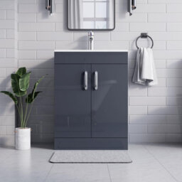 Belofay 500mm Bathroom Vanity Unit With Basin, White Ceramic Bathroom Sink With Trap And Waste, No Tap Included(New York Grey) - thumbnail 2