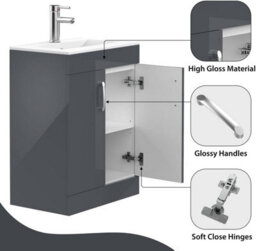 Belofay 500mm Bathroom Vanity Unit With Basin, White Ceramic Bathroom Sink With Trap And Waste, No Tap Included(New York Grey) - thumbnail 5