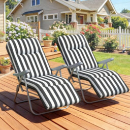 Outsunny Set Of 2 Adjustable Sun Lounger Recliner Reclining Seat Grey Stripe - thumbnail 9