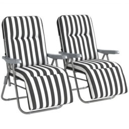 Outsunny Set Of 2 Adjustable Sun Lounger Recliner Reclining Seat Grey Stripe - thumbnail 2