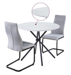 Hallowood Furniture Cullompton Small 90Cm Round Dining Table With White Marble Effect Top And 2 Light Grey High Back Dining Chairs - thumbnail 8