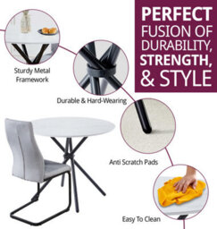 Hallowood Furniture Cullompton Small 90Cm Round Dining Table With White Marble Effect Top And 2 Light Grey High Back Dining Chairs - thumbnail 2