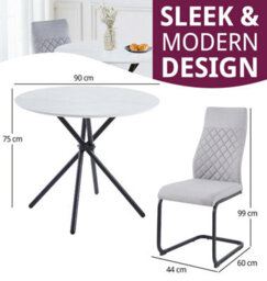 Hallowood Furniture Cullompton Small 90Cm Round Dining Table With White Marble Effect Top And 2 Light Grey High Back Dining Chairs - thumbnail 3