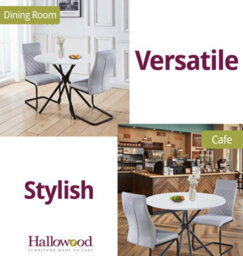 Hallowood Furniture Cullompton Small 90Cm Round Dining Table With White Marble Effect Top And 2 Light Grey High Back Dining Chairs - thumbnail 6