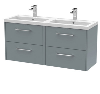 Hudson Reed Juno Wall Hung 4 Soft Close Door Vanity Unit With Double Basin In Coastal Grey Finish, 1200mm - image 1