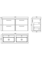 Hudson Reed Juno Wall Hung 4 Soft Close Door Vanity Unit With Double Basin In Coastal Grey Finish, 1200mm - thumbnail 7