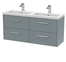 Hudson Reed Juno Wall Hung 4 Soft Close Door Vanity Unit With Double Basin In Coastal Grey Finish, 1200mm - thumbnail 1