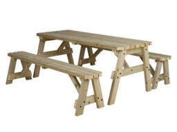 Arbor Garden Solutions Victoria Wooden Picnic Bench And Table Set, Rounded Outdoor Dining Set (5Ft, Natural Finish) - thumbnail 1