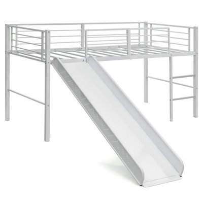Costway Loft Bed Single Size Kids Bed Frame W/ Safety Guardrails Ladder & Slide - image 1