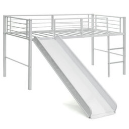 Costway Loft Bed Single Size Kids Bed Frame W/ Safety Guardrails Ladder & Slide - thumbnail 1