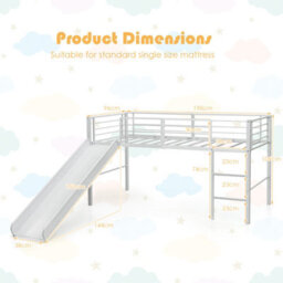 Costway Loft Bed Single Size Kids Bed Frame W/ Safety Guardrails Ladder & Slide - thumbnail 2