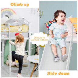 Costway Loft Bed Single Size Kids Bed Frame W/ Safety Guardrails Ladder & Slide - thumbnail 6