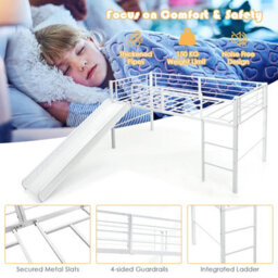 Costway Loft Bed Single Size Kids Bed Frame W/ Safety Guardrails Ladder & Slide - thumbnail 7