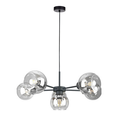 Luminosa Lighting Luminosa Kaliope Multi Arm Pendant Ceiling Light Black Transparent Glass Shade 6X E27 - image 1