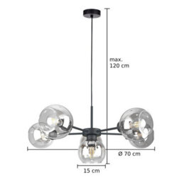 Luminosa Lighting Luminosa Kaliope Multi Arm Pendant Ceiling Light Black Transparent Glass Shade 6X E27 - thumbnail 3