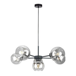 Luminosa Lighting Luminosa Kaliope Multi Arm Pendant Ceiling Light Black Transparent Glass Shade 6X E27 - thumbnail 1