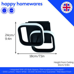 Happy Homewares Contemporary Compact Double Head 19W Led Ceiling Light Fitting In Matt Black - thumbnail 5