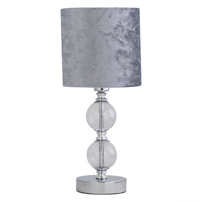 First Choice Lighting Chrome Two Ball Table Lamp With Grey Crushed Velvet Shade - image 1