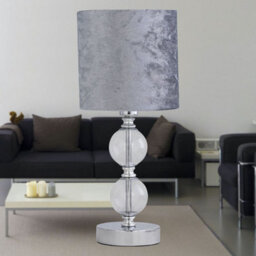 First Choice Lighting Chrome Two Ball Table Lamp With Grey Crushed Velvet Shade - thumbnail 4