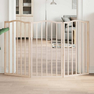 Walplus Brown Dog Gate Foldable 3 Panels 150 Cm Poplar Wood Pet Barrier - image 1