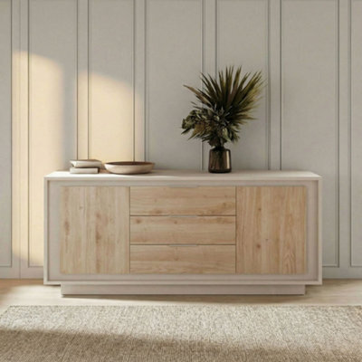 FurniComp LTD Furnicomp Berlin 2 Door 3 Drawer 180Cm Cashmere And Cadiz Oak Sideboard - image 1