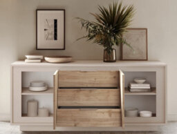 FurniComp LTD Furnicomp Berlin 2 Door 3 Drawer 180Cm Cashmere And Cadiz Oak Sideboard - thumbnail 5