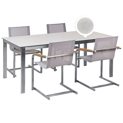 Beliani Garden Dining Set 4 Seater Cosoleto Tempered Glass White - image 1