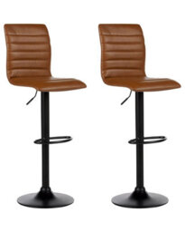 Wyld And Coco Golden Brown Faux Leather Bar Chairs Set Of 2 - Counter Height Swivel Stools With Footrest - thumbnail 3