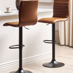 Wyld And Coco Golden Brown Faux Leather Bar Chairs Set Of 2 - Counter Height Swivel Stools With Footrest - thumbnail 2